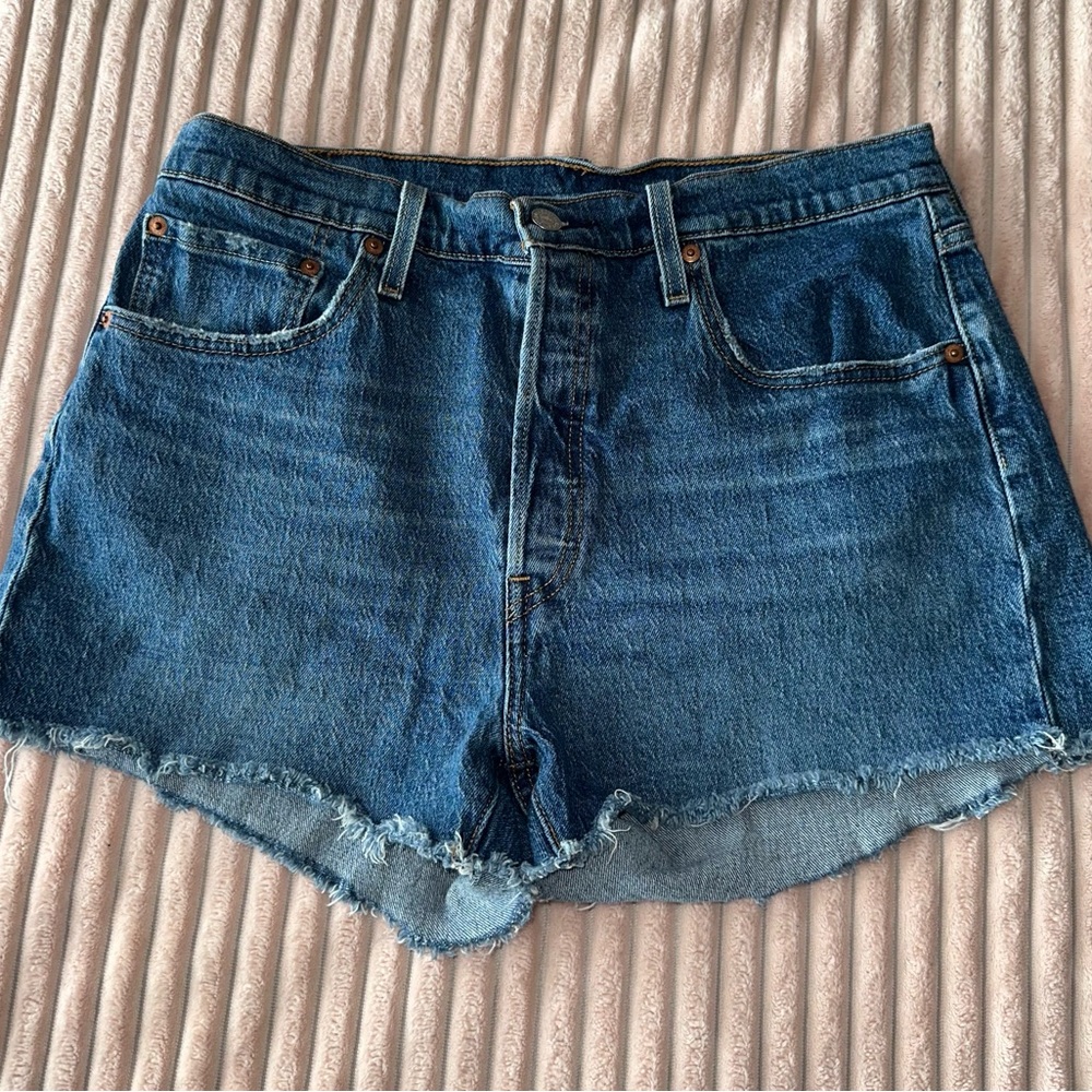 Levi's Blue Jean Shorts with Distressed Hem